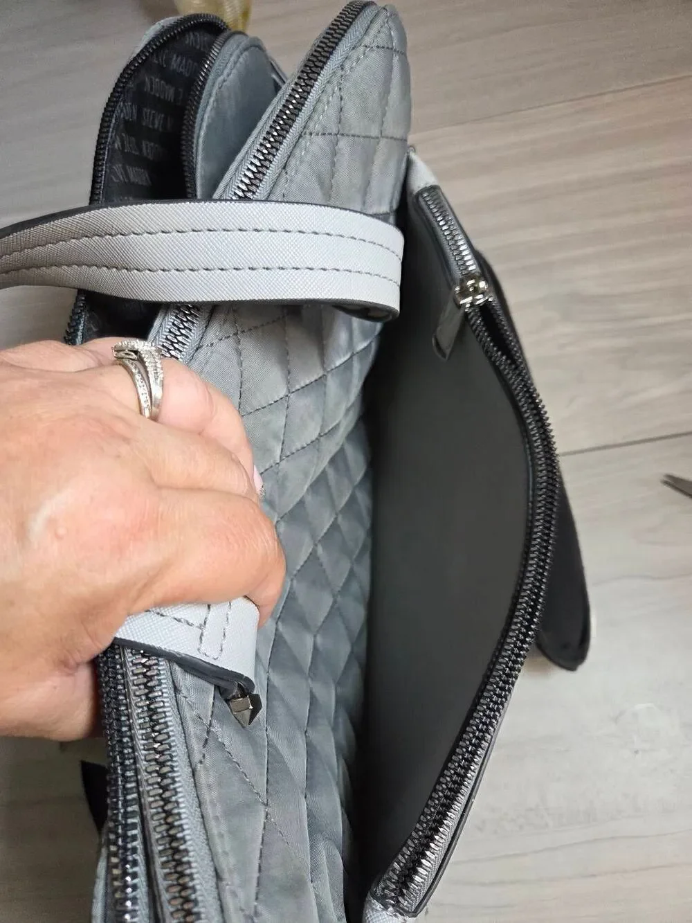 Steve Madden Quilted Grey Laptop Tote Bag Crossbody Travel Briefcase